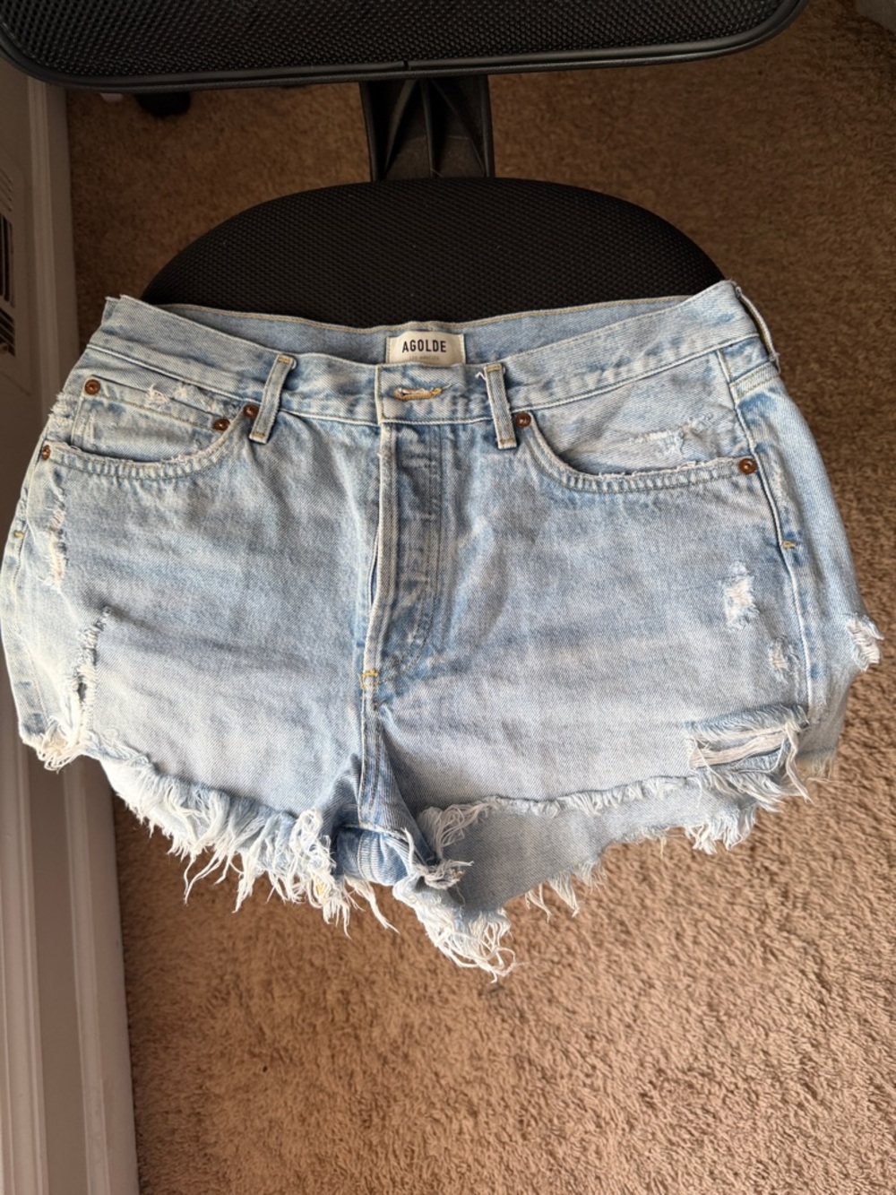 Agolde Light Wash Distressed Denim Cutoff Shorts